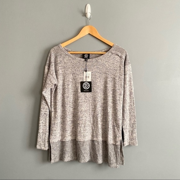 Bobeau Gray Long Sleeves Heather Layered Knit Side Slit Pullover Sweater Size S - Picture 4 of 11